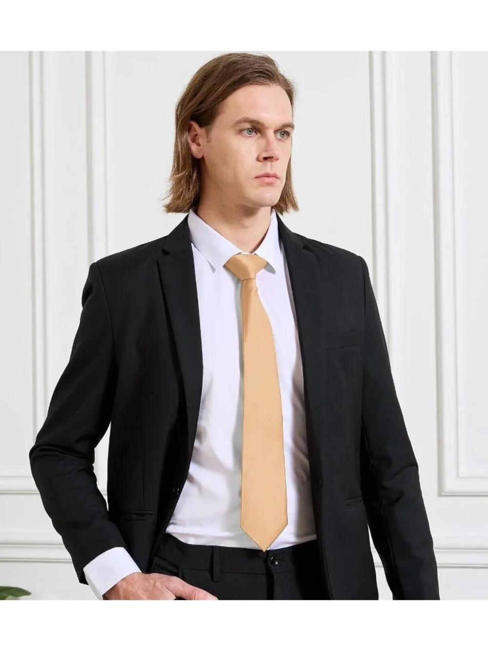 Men's Camel Solid Microfiber Plain Formal Silk Necktie For Business Dress Tie